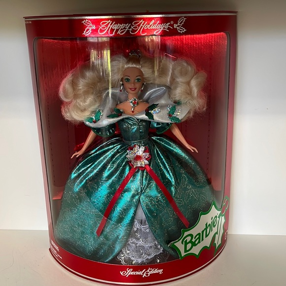 1995 Special Edition Happy Holidays Barbie NIB Green Satin...